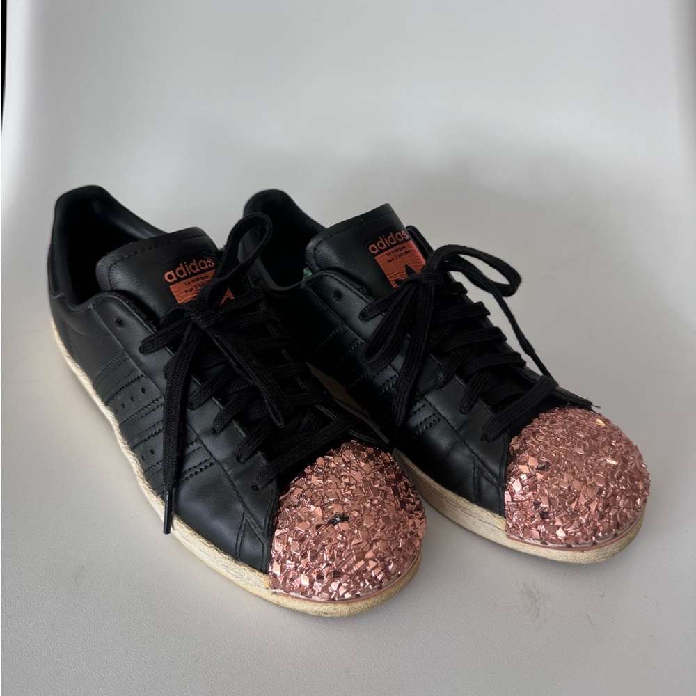 Adidas Superstar Original Metal Cap Toe Black Lace Up Leather Sneakers US 6